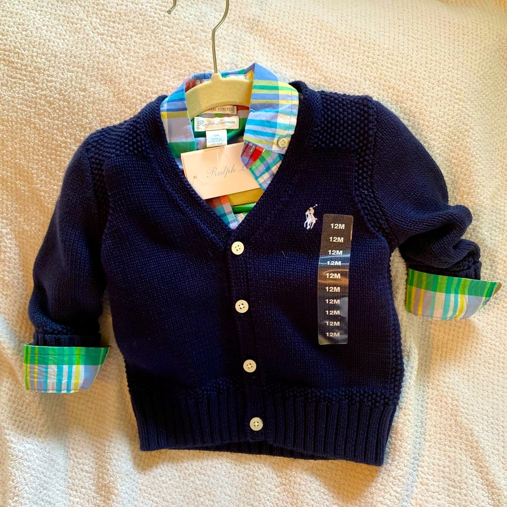 NWT Baby Boy 12 months Ralph Lauren Sweater with Multicolored Button Down